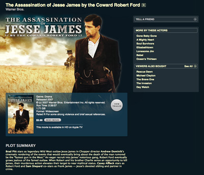 Screenshot from iTunes Store for The Assassination of Jesse James by the Coward Robert Ford.