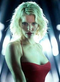 Photo of Tricia Helfer as Cylon Model Number 6 in Battlestar Galactica.