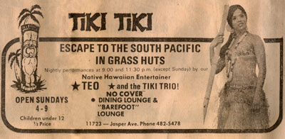 1971 Edmonton Journal Tiki Tiki Restaurant Ad