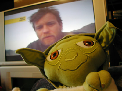 Ewan McGregor on TV and Yoda stocking.