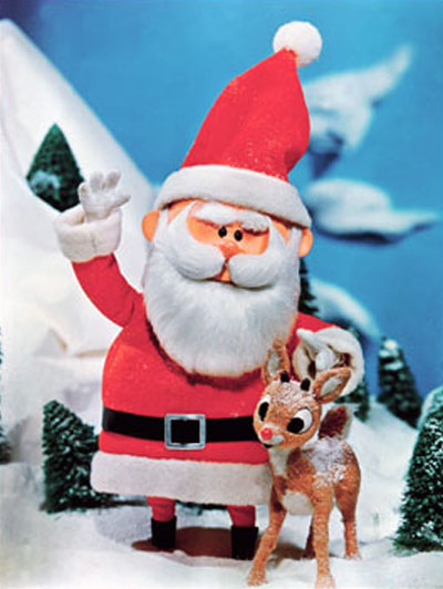 Photo of Rankin/Bass Rudolph the Red-Nosed Reindeer and Santa Claus puppets.