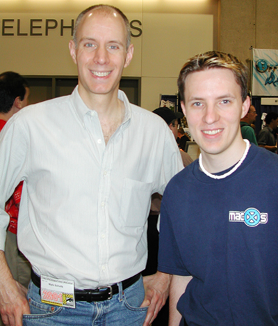 Photo of Mark Schultz and Chad Kerychuk at the 2001 San Diego Comic-Con International.